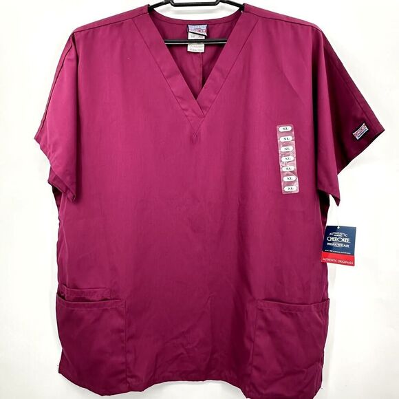 Cherokee Authentic Scrubs Workwear Top Womens Missy Fit XL NWT Wine V-neck - Picture 1 of 6